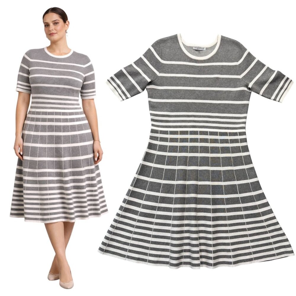 Donny and Nicole Striped Sweater Dress Gray White Office Quiet Luxury Womens XL